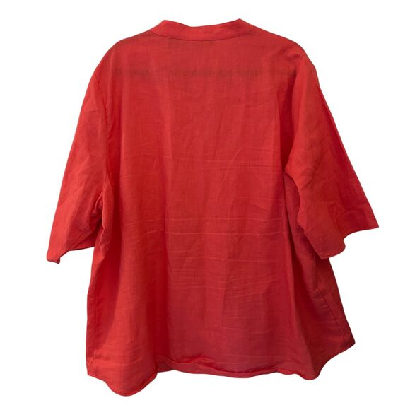 St. Tropez West Woman Salmon Pink 100% Linen Embroidered Blouse Plus Size 3X - Picture 2 of 6